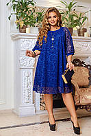 Ярко синее женское нарядное эффектное платье батал с 50 по 64 размер