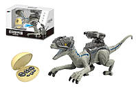 Игрушка Динозавр на радиоуправлении K35, интерактивный, музыка. свет. пар. ходит, стреляет в коробке р.39,4