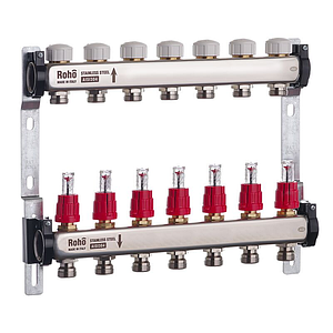 Колектор із витратоміром і термостатичними клапанами Roho R804-07 — 1"х 7 вих.