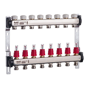 Колектор із витратоміром і термостатичними клапанами Roho R804-08 — 1"х 8 вих.