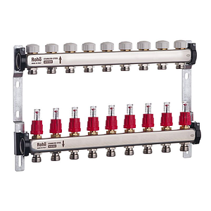 Колектор із витратоміром і термостатичними клапанами Roho R804-09 — 1"х 9 вих.