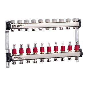 Колектор із витратоміром і термостатичними клапанами Roho R804-10 — 1"х 10 вих.