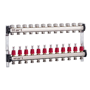 Колектор із витратоміром і термостатичними клапанами Roho R804-12 — 1"х 12 вих.