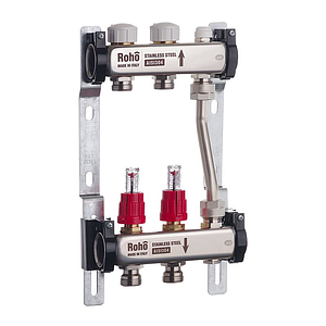 Колектор із витратомірами та термостатичними клапанами з байпасом Roho R814-02 — 1"х 2 вих.