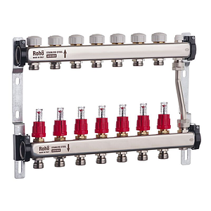 Колектор із витратомірами та термостатичними клапанами з байпасом Roho R814-07 — 1"х 7 вих.
