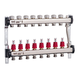 Колектор із витратомірами та термостатичними клапанами з байпасом Roho R814-08 — 1"х 8 вих.