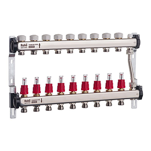 Колектор із витратомірами та термостатичними клапанами з байпасом Roho R814-09 — 1"х 9 вих.