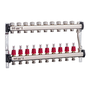 Колектор із витратомірами та термостатичними клапанами з байпасом Roho R814-10 — 1"х 10 вих.