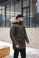 Практична зимова чоловіча тепла парку кольору хакі, зручна чоловіча довга куртка на холодну зиму