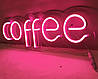 Вивіска Coffee рожева неонова led neon 485х140мм з димером, фото 3