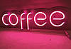 Вивіска Coffee рожева неонова led neon 485х140мм з димером, фото 8