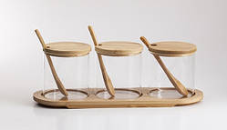 Банка для сипких Viva Bamboo на стійці 3 штуки 350 мл скло (R350/4)