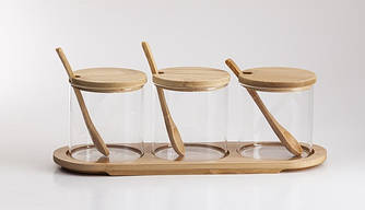 Банка для сипких Viva Bamboo на стійці 3 штуки 350 мл скло (R350/4)