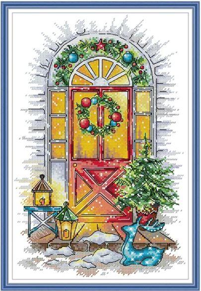 Набір для вишивання за нанесеною на канву схемою"Four Seasons Door of winter".AIDA 14CT printed, 27*37 см