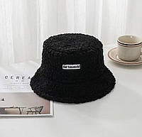 Панама жіноча зимова з хутра , капелюх на зиму теплий з надписом з підкладкою чорний