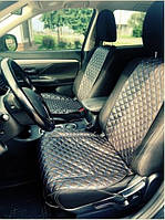 Накидки на передні сидіння екошкіри, чорні із синьою строчкою (2 шт.)