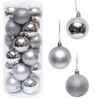Новорічні кулі на ялинку сріблясті набір 24 шт.