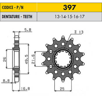 Зірочки мотоциклетні SUNSTAR 39714