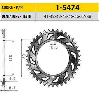 Зірочки мотоциклетні SUNSTAR 1-5474-44