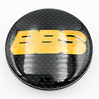 Колпачки (заглушки) в литые диски BBS - Чёрный карбон с золотыми буквами 60 мм