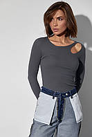 Женский пуловер в рубчик с каплевидным вырезом - темно-серый цвет, XL (есть размеры)