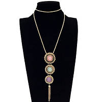 Довгий ланцюжок із підвіскою Три кольорові камені