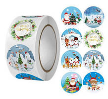 Стикери Новий рік наклейки круглі для декору або на руку 100 шт.