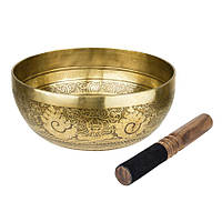 Тибетская поющая чаша Singing bowl Мантра и пламя снаружи Раковина внутри Холодная ковка 24 2 PP, код: 7996417