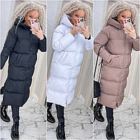 Жіночі зимові куртки — к-011/а-гр — Модна жіноча довга куртка пальто з капюшоном, Тепла жіноча зимова