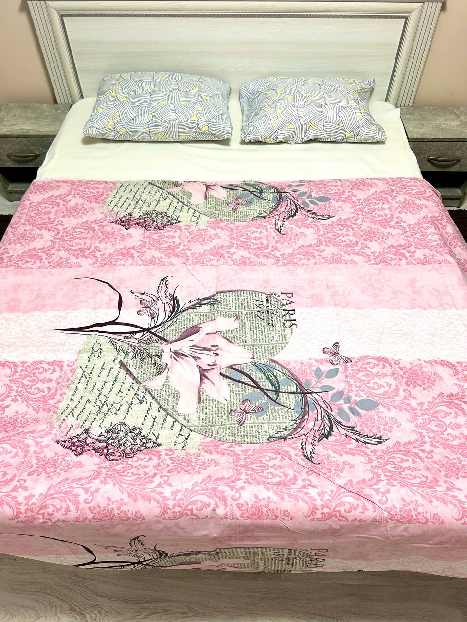 Двоспальна підковдра (Бязь) "Париж" | Рожевий 180х220 см, фото 1