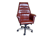 Кресло руководителя Тизо хром механизм мультиблок комбинированная кожа люкс коричневая (Диал ТМ)