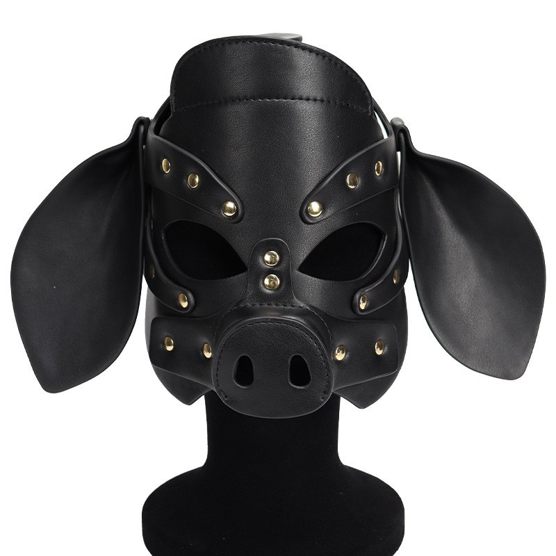 Бдсм маска голова свині Leather Pig Mask Black Кітті