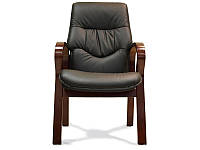 Кресло офисное для конференций Монако дерево палисандр комбинированная кожа люкс черная (Диал ТМ)
