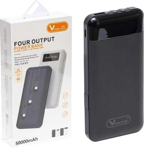 Power bank 50000mAh з дротами 3в1 Viaking N6 Чорний, фото 1