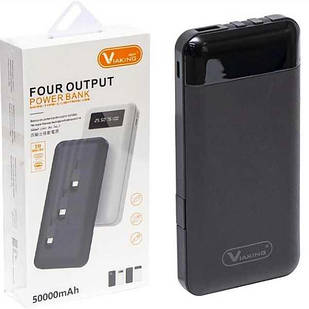 Power bank 50000mAh з дротами 3в1 Viaking N6 Чорний