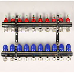 Коллектор Gross 8504 1" - 3/4" на 10 виходів в зборі для теплої підлоги