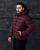 Мужская зимняя куртка теплая с капюшоном, стеганая однотонная куртка пуховик бордо зима Токсик