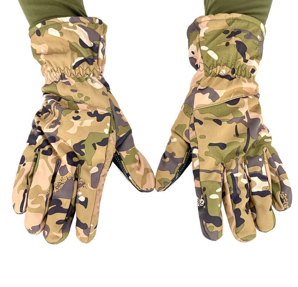 Тактичні зимові рукавички Soft Shell Мультикам утеплені з накладками, рукавички для полювання та риболовлі
