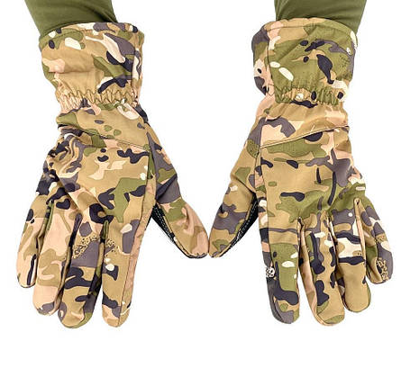Тактичні зимові рукавички Soft Shell Мультикам утеплені з накладками, рукавички для полювання та риболовлі, фото 2