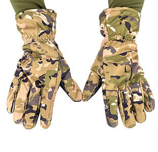 Тактичні зимові рукавички Soft Shell Мультикам утеплені з накладками, рукавички для полювання та риболовлі