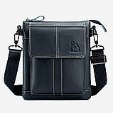 Чоловіча сумка через плече Натуральна шкіра Барсетка Чоловіча шкіряна сумка для документів планшет Чорна, фото 2
