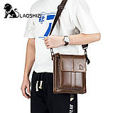 Чоловіча сумка через плече Натуральна шкіра Барсетка Чоловіча шкіряна сумка для документів планшет Чорна, фото 9