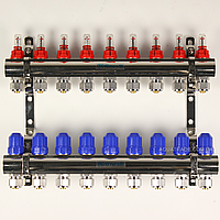 Коллектор Gross 8504 1" - 3/4" на 9 выходов в сборе для теплого пола