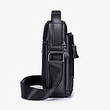 Чоловіча сумка через плече Натуральна шкіра Барсетка Чоловіча шкіряна сумка для документів планшет Чорна, фото 4