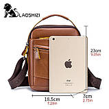 Чоловіча сумка через плече Натуральна шкіра Барсетка Чоловіча шкіряна сумка для документів планшет Чорна, фото 7