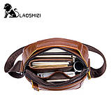 Чоловіча сумка через плече Натуральна шкіра Барсетка Чоловіча шкіряна сумка для документів планшет Чорна, фото 8