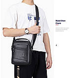 Чоловіча сумка через плече Натуральна шкіра Барсетка Чоловіча шкіряна сумка для документів планшет Чорна, фото 5