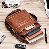 Чоловіча сумка через плече Натуральна шкіра Барсетка Чоловіча шкіряна сумка для документів планшет Чорна, фото 9