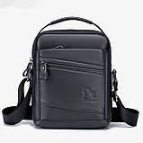 Чоловіча сумка через плече Натуральна шкіра Барсетка Чоловіча шкіряна сумка для документів планшет Чорна, фото 2