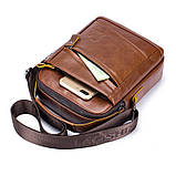 Чоловіча сумка через плече Натуральна шкіра Барсетка Чоловіча шкіряна сумка для документів планшет Чорна, фото 10